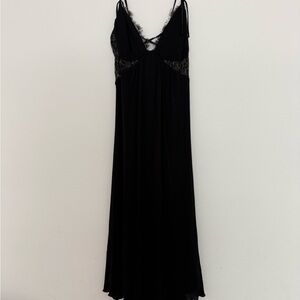 Black Lace-Trim Midi Slip Dress